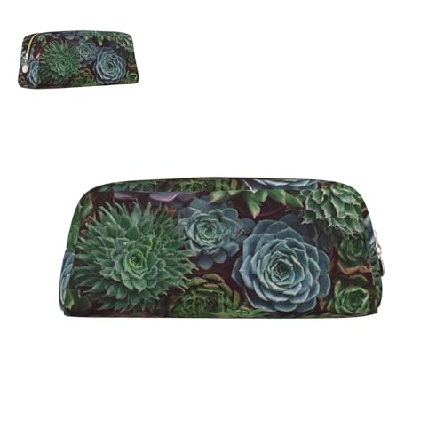 peiyeety Federmäppchen aus Leder mit Sukkulentenpflanzen (2) und Reißverschluss, tragbar, ästhetisch, wasserdicht, niedliche Stifttasche fürs Büro von peiyeety