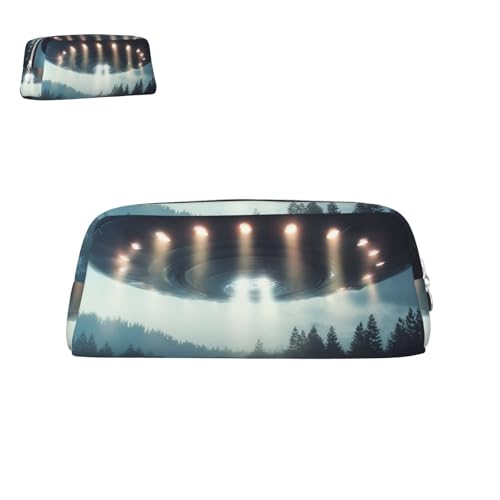 peiyeety Federmäppchen aus Leder mit UFO-Landung und Reißverschluss, tragbar, ästhetisch, wasserdicht, niedliche Stifttasche fürs Büro von peiyeety