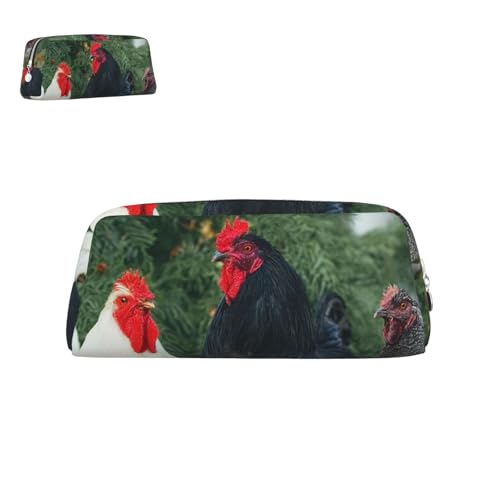 peiyeety Federmäppchen aus Leder mit Vier Hühnern und Reißverschluss, tragbar, ästhetisch, wasserdicht, niedlich, fürs Büro von peiyeety