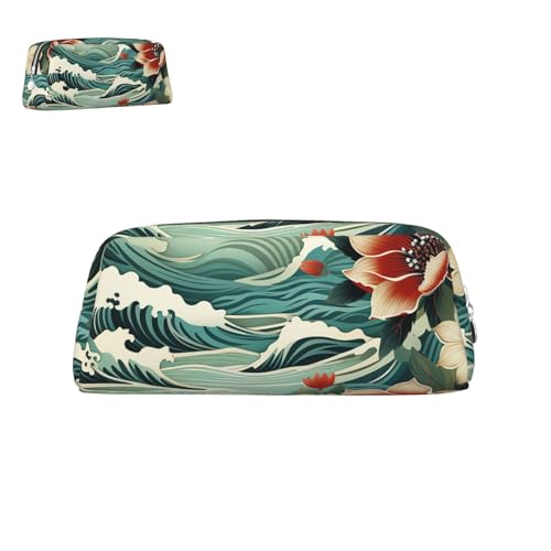 peiyeety Federmäppchen aus Leder mit Wellenmuster und Reißverschluss, tragbar, ästhetisch, wasserdicht, Stiftebox, süße Stifttasche fürs Büro von peiyeety