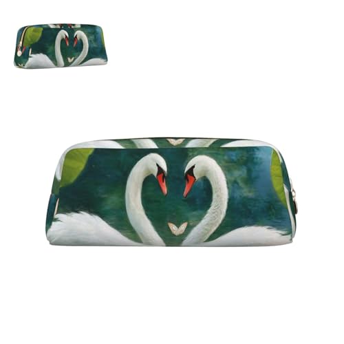 peiyeety Federmäppchen aus Leder mit Zwei Schwänen und Reißverschluss, tragbar, ästhetisch, wasserdicht, niedliche Stifttasche fürs Büro von peiyeety