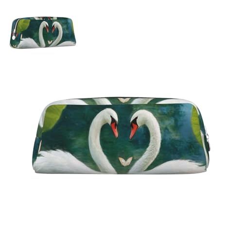 peiyeety Federmäppchen aus Leder mit Zwei Schwänen und Reißverschluss, tragbar, ästhetisch, wasserdicht, niedliche Stifttasche fürs Büro von peiyeety