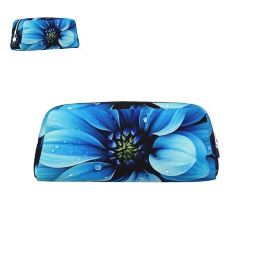 peiyeety Federmäppchen aus Leder mit blauen Blumen und Reißverschluss, tragbar, ästhetisch, wasserdicht, niedliche Stifttasche fürs Büro von peiyeety