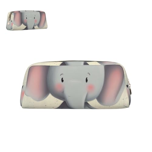 peiyeety Federmäppchen aus Leder mit niedlichem Elefantenmotiv und Reißverschluss, tragbar, ästhetisch, wasserdicht, niedliche Stifttasche fürs Büro von peiyeety