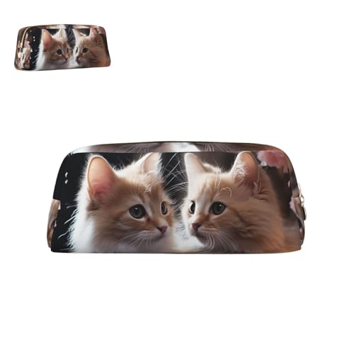 peiyeety Federmäppchen aus Leder mit niedlicher Katze und Reißverschluss, tragbar, ästhetisch, wasserdicht, niedliche Stifttasche fürs Büro von peiyeety