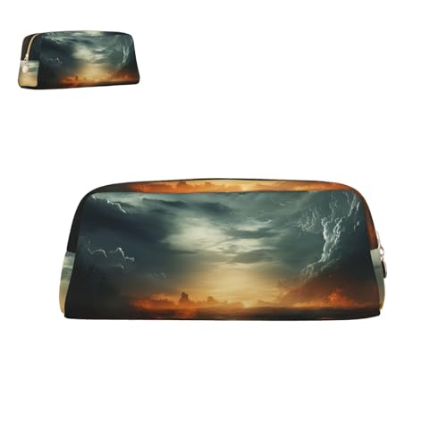 peiyeety Federmäppchen aus Leder mit stürmischem Himmel und Reißverschluss, tragbar, ästhetisch, wasserdicht, niedliche Stifttasche fürs Büro von peiyeety