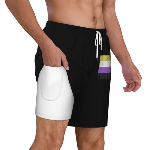 Herren-Badehose mit Kompressionsfutter, Strand-Boardshorts, schnelltrocknend, Badeshorts – Non Binary Pride Flag von peiyeety