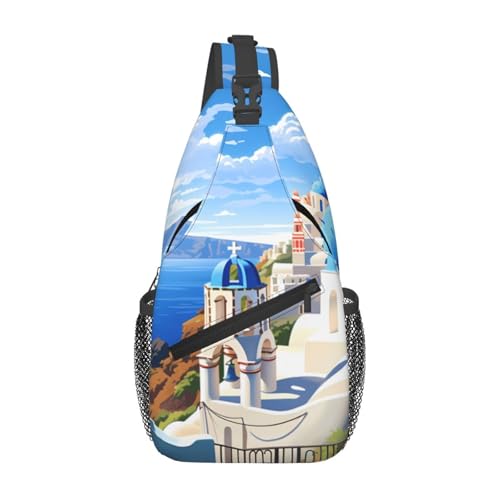 peiyeety Lässige Umhängetasche für Herren für Reisen, Arbeit und den täglichen Gebrauch. Drucke mit Meerblick auf der Insel Santorin von peiyeety
