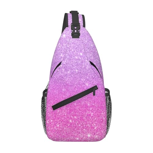 peiyeety Lila Pink Girly Chic Glitter Ombre Sling Bag Crossbody Rucksack für Damen Herren Reisen Wandern Daypack Brust Schultertasche von peiyeety