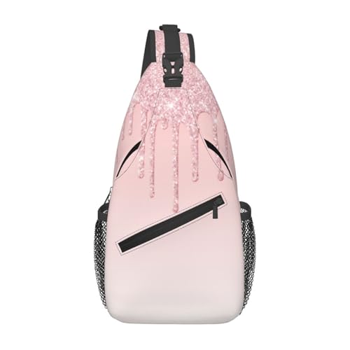 peiyeety Pink Glitter Drip Sling Bag Crossbody Rucksack für Damen und Herren Reisen Wandern Daypack Brust Schultertasche peiyeety Pink Glitter Drip Sling Bag Crossbody Rucksack für Damen und Herren Reisen Wandern Daypack Brust Schultertasche von peiyeety