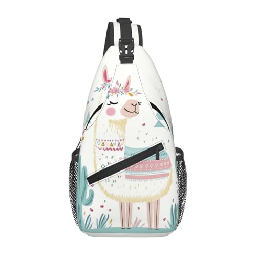 peiyeety Umhängetasche, Brusttasche, niedlicher handgezeichneter Lama-Sling-Rucksack, lässige Taillen-Gürteltasche für unterwegs von peiyeety