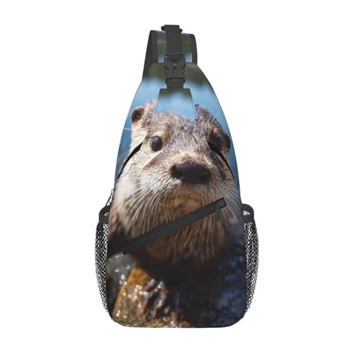 peiyeety Umhängetasche, Umhängetasche, Brusttasche, Otter, der im Wasser spielt, Sling-Rucksack, lässige Taillen-Gürteltasche für unterwegs von peiyeety