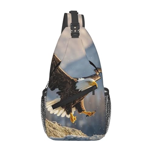 peiyeety Umhängetasche, Umhängetasche, Brusttasche, Weißkopfseeadler, fliegender Sling-Rucksack, lässige Taillen-Gürteltasche für unterwegs von peiyeety