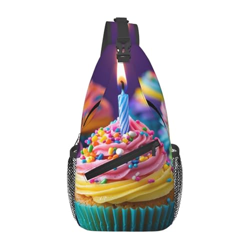 peiyeety Umhängetasche, Umhängetasche, Brusttasche, bunte Cupcakes, Sling-Rucksack, lässige Taillen-Gürteltasche für unterwegs von peiyeety