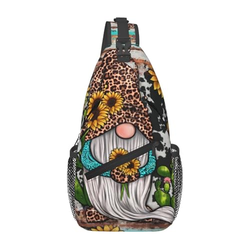 peiyeety Western Gnome Sonnenblumen Türkis Steine Sling Bag Crossbody Rucksack für Frauen Männer Reisen Wandern Daypack Brust Schultertasche von peiyeety