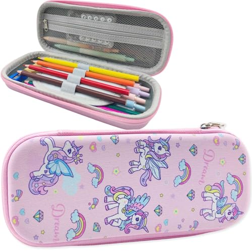 pekifaves Unicorn Federmäppchen mit Fächer, Einhorn Mäppchen Federtasche, Rosa Stiftetasche Schlampermäppchen Reißverschluss Pencil Case Bleistifttasche für Kinder Teenager Mädchen Schule von pekifaves