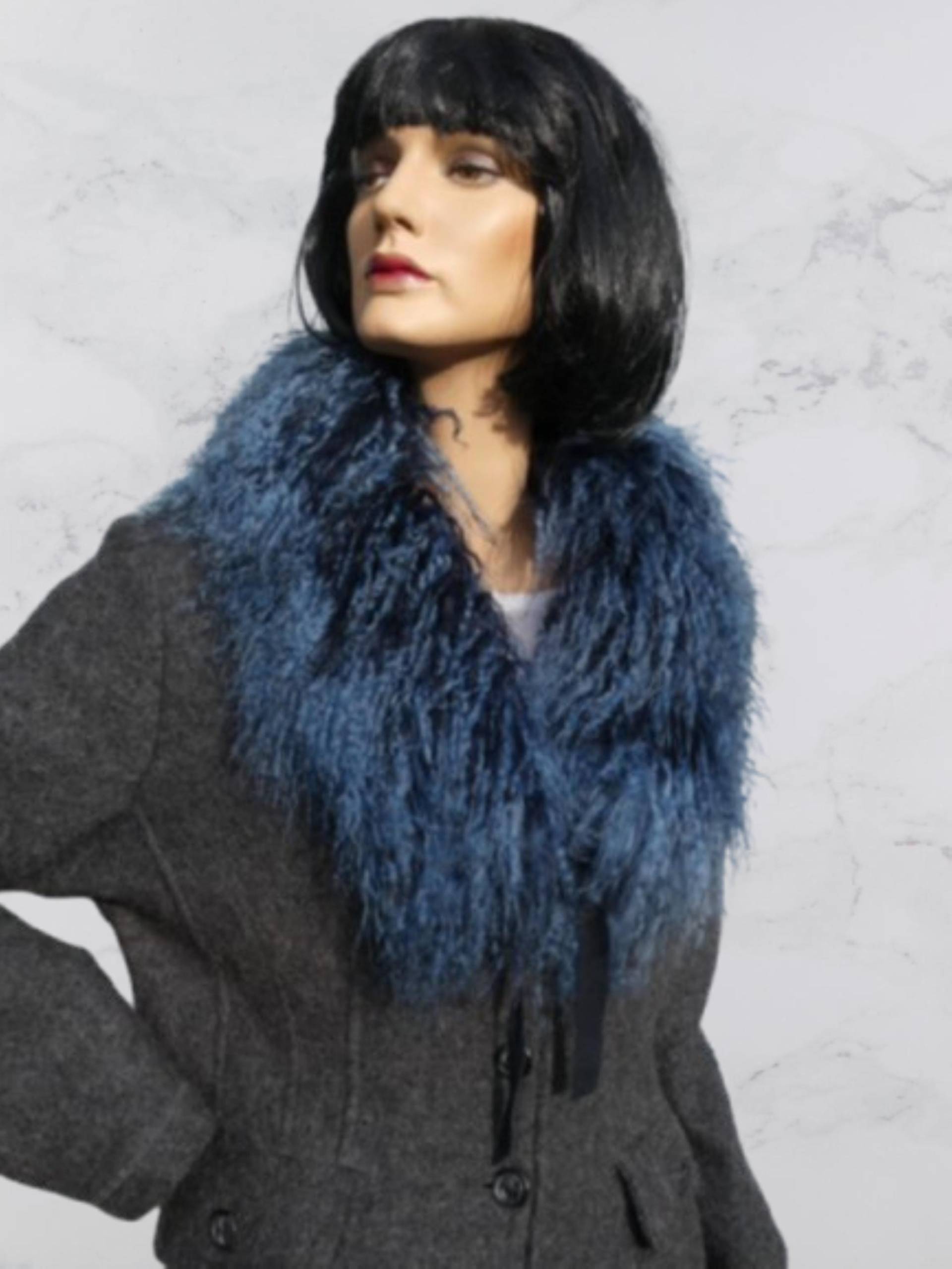 Schal, Kragen Aus Tibetlamm in Der Farbe Blau-Schwarz, Kuschel Loop von pelzArt