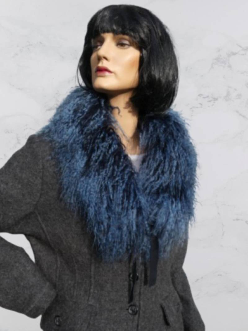 Schal, Kragen Aus Tibetlamm in Der Farbe Blau-Schwarz, Kuschel Loop von pelzArt