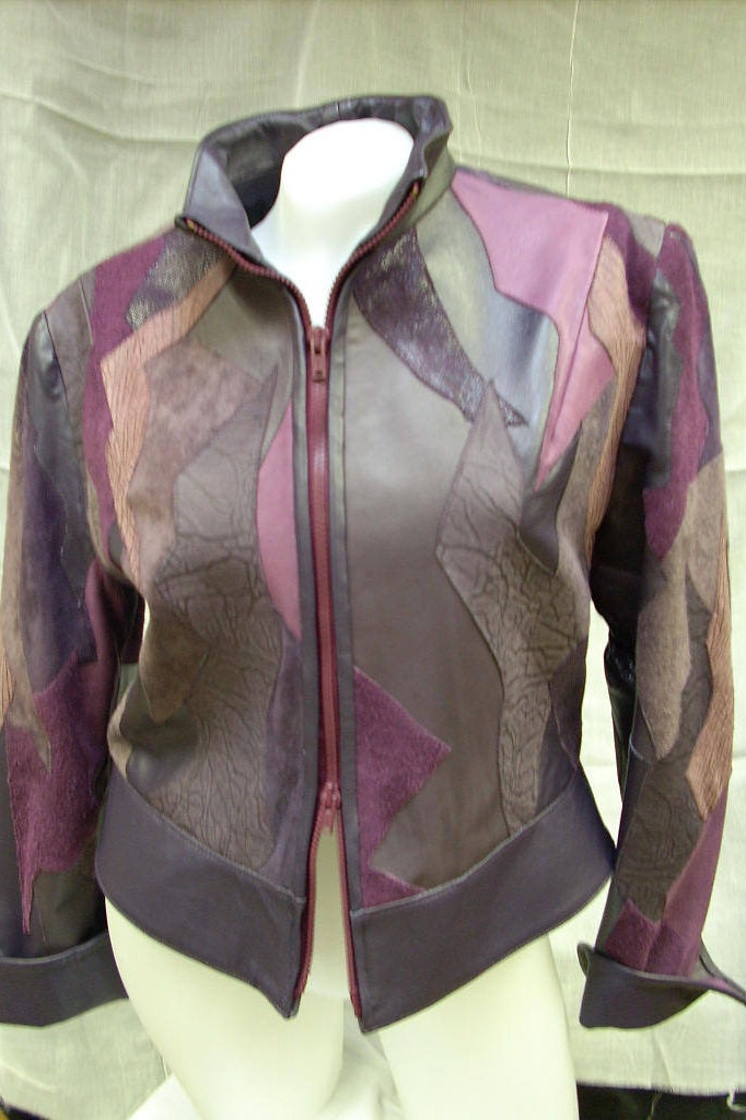 Lila Patchwork-Lederjacke Gr. 38/40 von pelzdesign