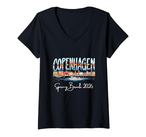 Damen Kopenhagen Dänemark Frühlingsferien 2026 Urlaubsreisen T-Shirt mit V-Ausschnitt Damen Kopenhagen Dänemark Frühlingsferien 2026 Urlaubsreisen T-Shirt mit V-Ausschnitt von penhagen Denmark Travel SB SPRING BREAK 2026