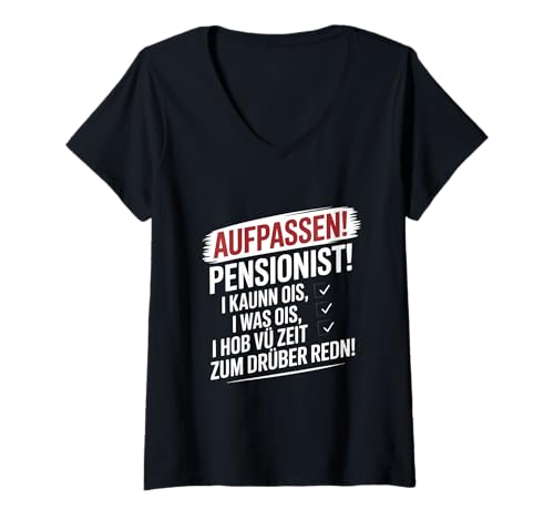 Damen Aufpassen Pensionist Humor Design T-Shirt mit V-Ausschnitt von pensionist rente humor spruch witzig