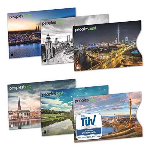 6er Set TÜV geprüfte RFID & NFC Blocker Kreditkarten-Schutzhülle - Stabile EC Kartenhülle gegen Datenklau & unerlaubtes auslesen - 100% Datenschutz Kreditkartenhülle für Damen & Herren (farbig Cities) von peoplesbest