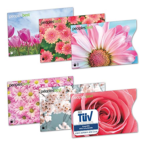 6er Set TÜV geprüfte RFID & NFC Blocker Kreditkarten-Schutzhülle - Stabile EC Kartenhülle gegen Datenklau & unerlaubtes auslesen - 100% Datenschutz Kreditkartenhülle mit Blumen-Muster (bunt, Flowers) von peoplesbest