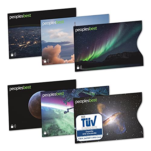 6er Set TÜV geprüfte RFID & NFC Blocker Kreditkarten-Schutzhülle - Stabile EC Kartenhülle gegen Datenklau & unerlaubtes auslesen 100% Datenschutz Scheckkartenhülle Kreditkartenhülle mit Motiv (Space) von peoplesbest
