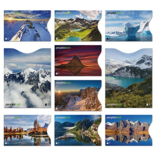 TÜV geprüfte RFID & NFC Blocker Kreditkarten- und Reisepass Schutzhüllen (10 Stück) | stabile EC Kartenhülle gegen Datenklau und unerlaubtes auslesen | dünn & reißfest für 100% Datenschutz (Mountains) von peoplesbest