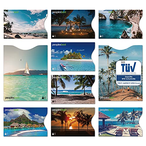 TÜV geprüfte RFID & NFC Blocker Kreditkarten- und Reisepass Schutzhüllen (10 Stück) | stabile EC Kartenhülle gegen Datenklau und unerlaubtes auslesen | dünn & reißfest für 100% Datenschutz (Paradise) von peoplesbest