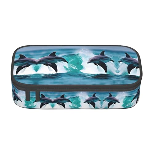 Federmäppchen, Motiv: Delfine im Meer, großes Fassungsvermögen, Stiftetasche, Schreibwaren-Organizer mit Reißverschluss, für Büro und Uni Federmäppchen, Motiv: Delfine im Meer, großes Fassungsvermögen, Stiftetasche, Schreibwaren-Organizer mit Reißverschluss, für Büro und Uni von perangg