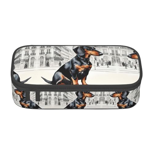 Federmäppchen, Motiv: Pariser Dackel, großes Fassungsvermögen, Stiftetasche, Schreibwaren-Organizer mit Reißverschluss, für Büro und Uni Federmäppchen, Motiv: Pariser Dackel, großes Fassungsvermögen, Stiftetasche, Schreibwaren-Organizer mit Reißverschluss, für Büro und Uni von perangg