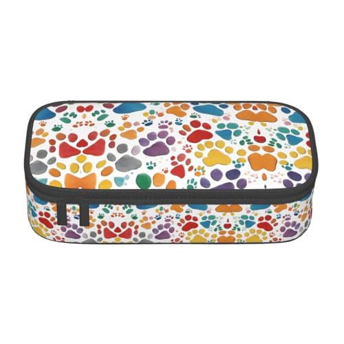Federmäppchen mit Pfotenabdruck-Motiv, großes Fassungsvermögen, Stiftetasche, Schreibwaren-Organizer mit Reißverschluss, für Büro und Uni von perangg