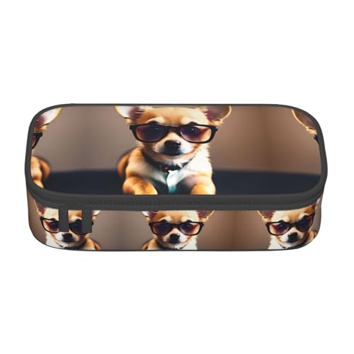 perangg Federmäppchen mit Chihuahua-Hundebrille, großes Fassungsvermögen, Stiftetasche, Schreibwaren-Organizer mit Reißverschluss, für Büro und Uni von perangg