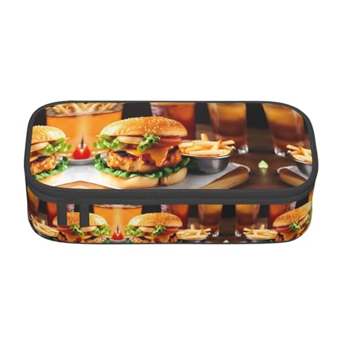 perangg Federmäppchen mit Hühnerbein, Burger, Getränke, großes Fassungsvermögen, Stiftetasche, Schreibwaren-Organizer mit Reißverschluss, für Büro und Uni von perangg