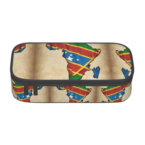 perangg Federmäppchen mit Kongo-Flagge und Falten, großes Fassungsvermögen, Schreibwaren-Organizer mit Reißverschluss, für Büro und Uni von perangg