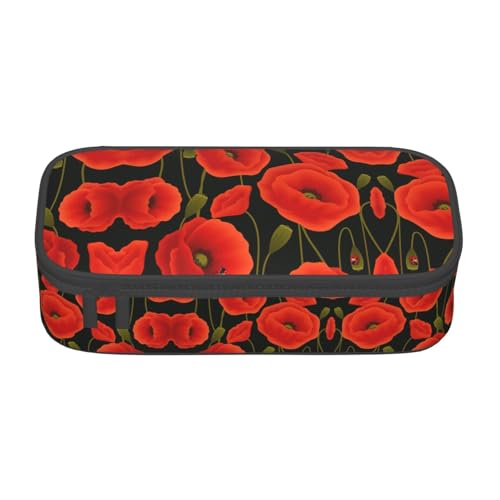 perangg Federmäppchen mit Mohnblumen-Motiv, großes Fassungsvermögen, Stiftetasche, Schreibwaren-Organizer mit Reißverschluss, für Büro und Uni von perangg