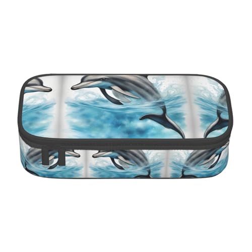 perangg Federmäppchen mit Reißverschluss, Motiv: Ozean, Delfin, großes Fassungsvermögen, Schreibwaren-Organizer mit Reißverschluss, für Büro und Uni perangg Federmäppchen mit Reißverschluss, Motiv: Ozean, Delfin, großes Fassungsvermögen, Schreibwaren-Organizer mit Reißverschluss, für Büro und Uni von perangg
