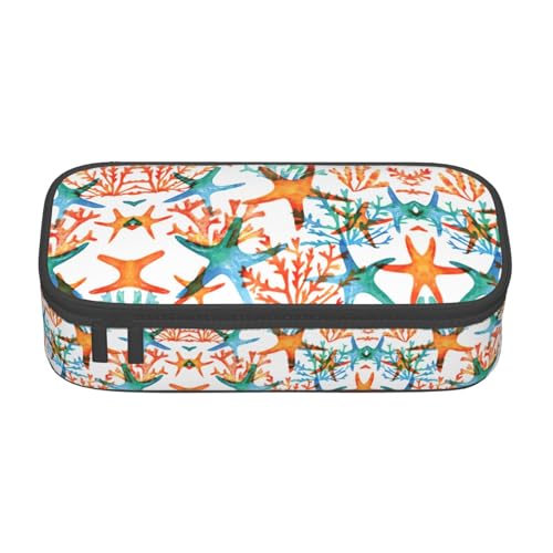 perangg Federmäppchen mit Seestern, Koralle, großes Fassungsvermögen, Stiftetasche, Schreibwaren-Organizer mit Reißverschluss, für Büro und Uni von perangg