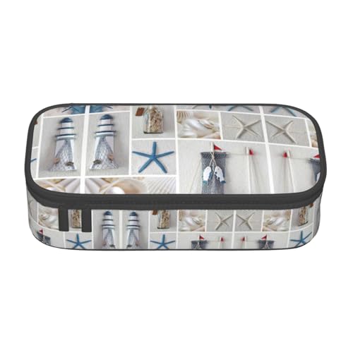 perangg Federmäppchen mit Seestern und Leuchtturm, großes Fassungsvermögen, Stiftetasche, Schreibwaren-Organizer mit Reißverschluss, für Büro und Uni perangg Federmäppchen mit Seestern und Leuchtturm, großes Fassungsvermögen, Stiftetasche, Schreibwaren-Organizer mit Reißverschluss, für Büro und Uni von perangg