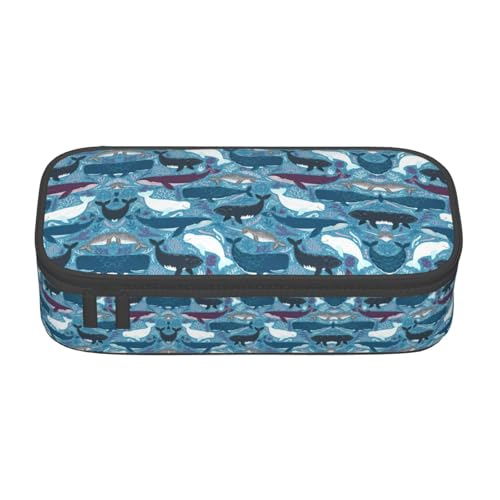 perangg Federmäppchen mit Wal-Muster, großes Fassungsvermögen, Stiftetasche, Schreibwaren-Organizer mit Reißverschluss, für Büro und Universität von perangg