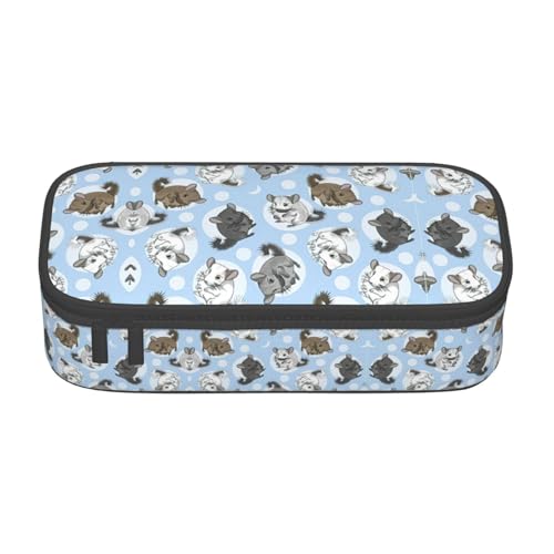 perangg Federmäppchen mit blauem Chinchillas und Mond, großes Fassungsvermögen, Stiftetasche, Schreibwaren-Organizer mit Reißverschluss, für Büro und Uni von perangg