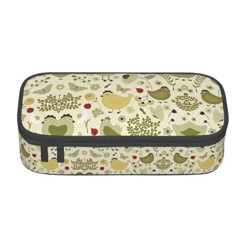 perangg Federmäppchen mit gelben Blättern, Huhn, großes Fassungsvermögen, Stiftetasche, Schreibwaren-Organizer mit Reißverschluss, für Büro und Uni von perangg