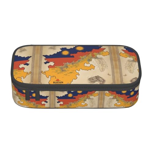 perangg Federmäppchen mit großem Fassungsvermögen, Motiv: Königreich von Bhutan, Motiv: Flagge von Bhutan, Stiftetasche, Schreibwaren-Organizer mit Reißverschluss, für Büro und Uni von perangg