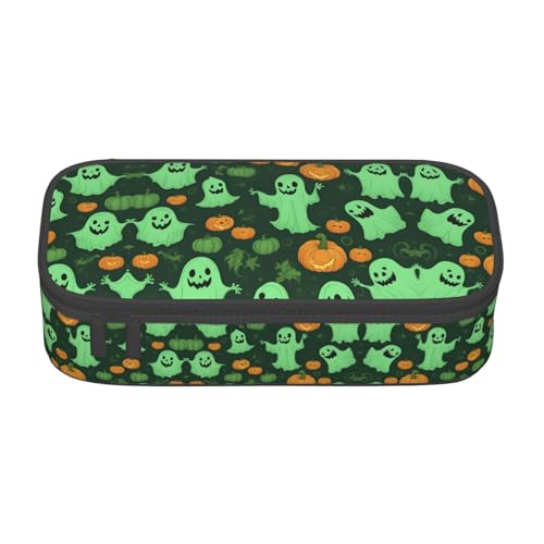 perangg Federmäppchen mit grünem Geist, Horror, Halloween, Kürbis, großes Fassungsvermögen, Stiftetasche, Schreibwaren-Organizer mit Reißverschluss, für Büro und Uni perangg Federmäppchen mit grünem Geist, Horror, Halloween, Kürbis, großes Fassungsvermögen, Stiftetasche, Schreibwaren-Organizer mit Reißverschluss, für Büro und Uni von perangg