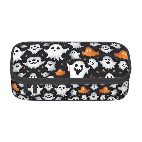 perangg Federmäppchen mit niedlichem weißen Geister-Halloween-Muster, großes Fassungsvermögen, Stiftetasche, Schreibwaren-Organizer mit Reißverschluss, für Büro und Universität von perangg