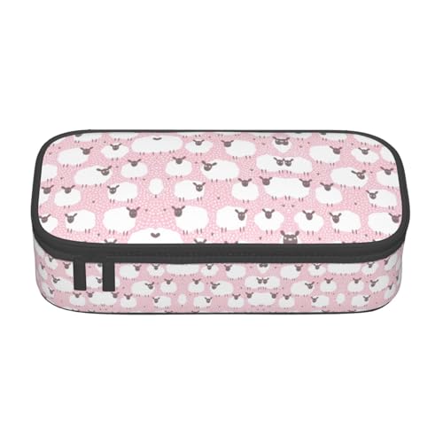 perangg Federmäppchen mit weißem Schaf auf rosa Hintergrund, großes Fassungsvermögen, Stiftetasche, Schreibwaren-Organizer mit Reißverschluss, für Büro und Universität perangg Federmäppchen mit weißem Schaf auf rosa Hintergrund, großes Fassungsvermögen, Stiftetasche, Schreibwaren-Organizer mit Reißverschluss, für Büro und Universität von perangg