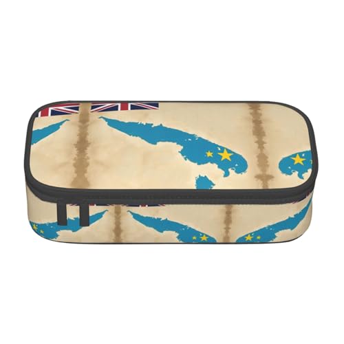 perangg Tuvalu Federmäppchen mit Flaggenkarte mit zwei Sternen, großes Fassungsvermögen, Stiftetasche, Schreibwaren-Organizer mit Reißverschluss, für Büro und Uni perangg Tuvalu Federmäppchen mit Flaggenkarte mit zwei Sternen, großes Fassungsvermögen, Stiftetasche, Schreibwaren-Organizer mit Reißverschluss, für Büro und Uni von perangg