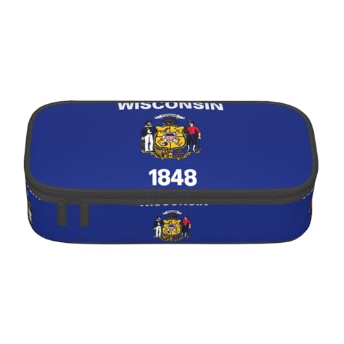 perangg Wisconsin Federmäppchen mit Staatsflagge, großes Fassungsvermögen, Stiftetasche, Schreibwaren-Organizer mit Reißverschluss, für Büro und Uni von perangg
