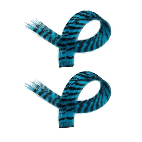 perfk 2x Farbige Haarverlängerungen Haarschmuck Clip in Bunt für Mädchen Highlights Strähne Haarteil für Cosplay Neujahrsgeschenk, Blau von perfk